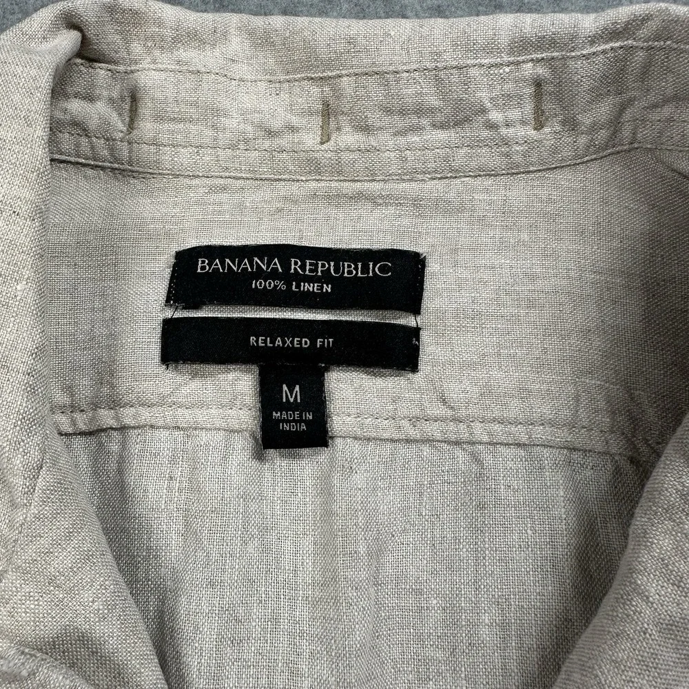 Banana Republic SS Linen Diamro‎ Shirt M Natural Embroidered Resort